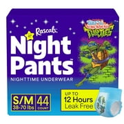 Rascals Night Pants Absorbent Boys Nighttime Bedwetting Underwear, Teenage Mutant Ninja Turtles, S/M, 44 Count