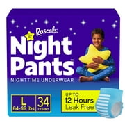 Rascals Night Pants Absorbent Disposable Boys Nighttime Bedwetting Underwear, L 64-99 lbs, 34 Count