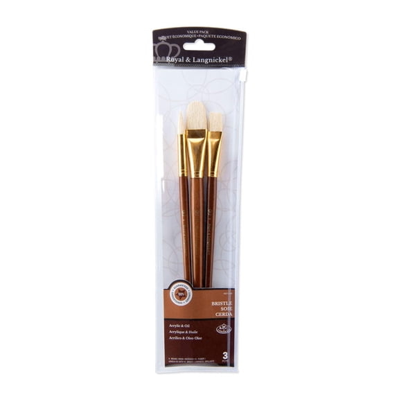 Royal & Langnickel 3pc Bristle Long Handle Variety Art Brush Set