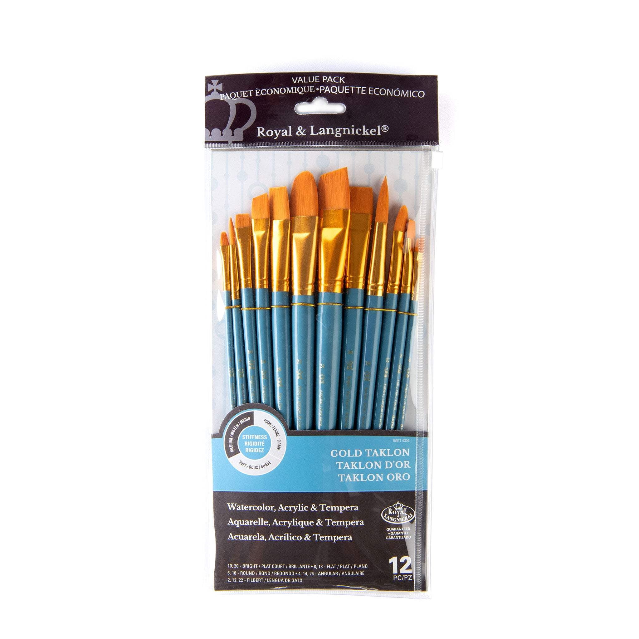 Royal & Langnickel 12pc Golden Taklon Long Handle Variety Brush Set