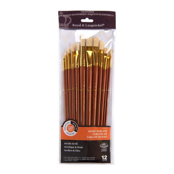 Royal & Langnickel 12pc Bone Taklon Long Handle Variety Brush Set