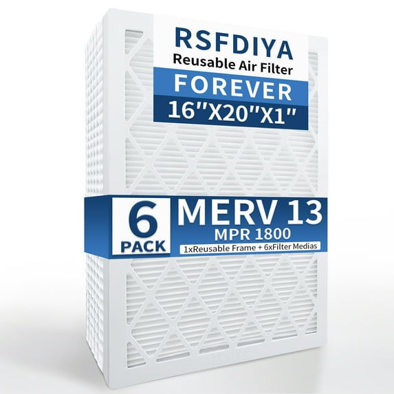 RSFDIYA Air Filter 16x20x1, 6-Pack MERV13 MPR 1800 HVAC AC Furnace Reusable Air Filters