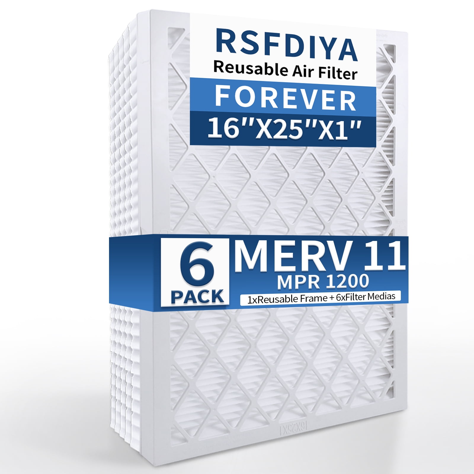 RSFDIYA Air Filter 16x25x1, 6Pack MERV11 MPR 1200 HVAC AC Furnace