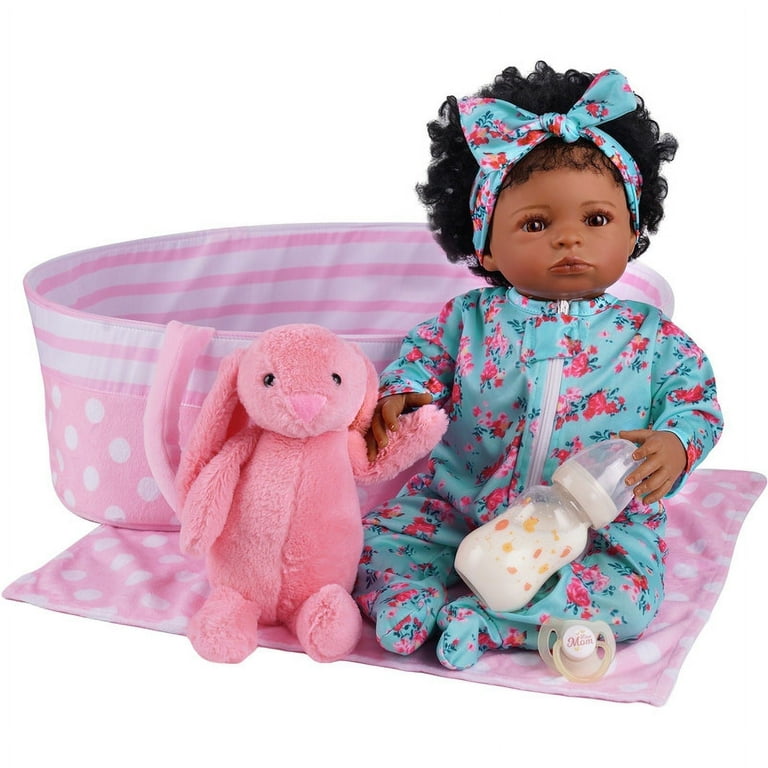RSG 17 Inch Lifelike Reborn Baby Dolls with Bassinet Black African 