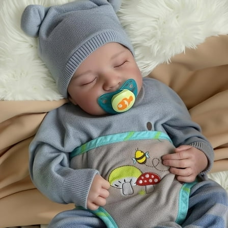 RSG 17 Inch Eyes Closed Sleeping Reborn Baby Doll, Soft Cloth Body with Accessories & Gift Box, Gift for Kids 3+