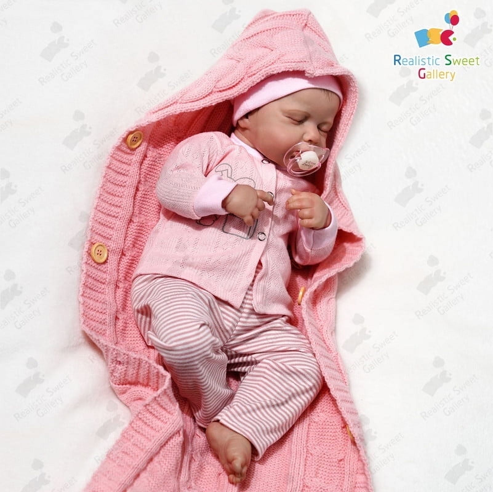 RSG 18-inch Reborn Dolls - Soft Body Lifelike Sleeping Girl - Newborn Baby Dolls with Clothes and Toy Accessories Gift for Kids Age 3+, Pink-hat (Cloth body)