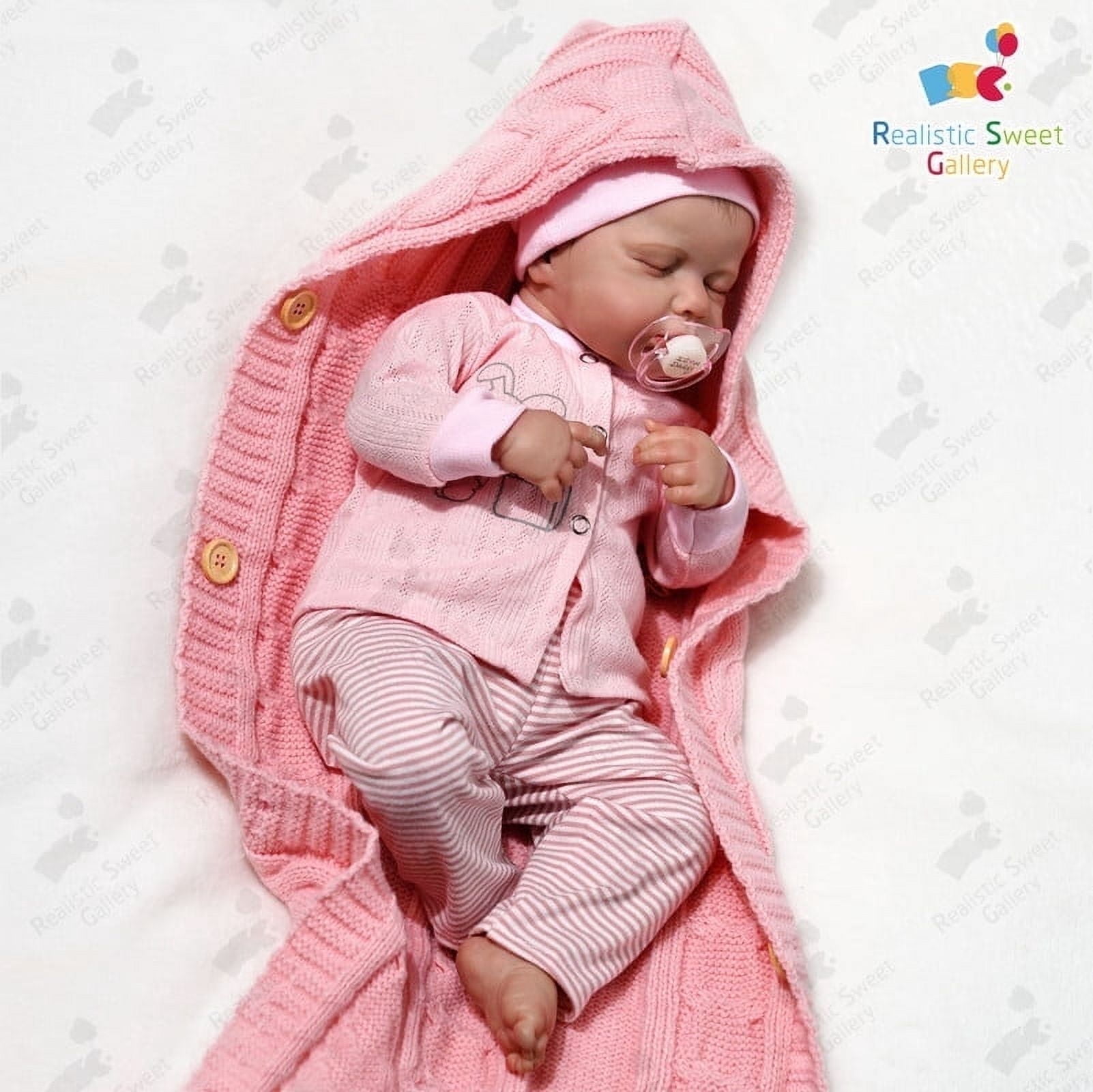 Rsgdolls Realistic 18-inch Reborn Doll with Baby Girl Hair, Bottle Pacifier, Magnetic Pacifier, Lifelike Sleeping Girl