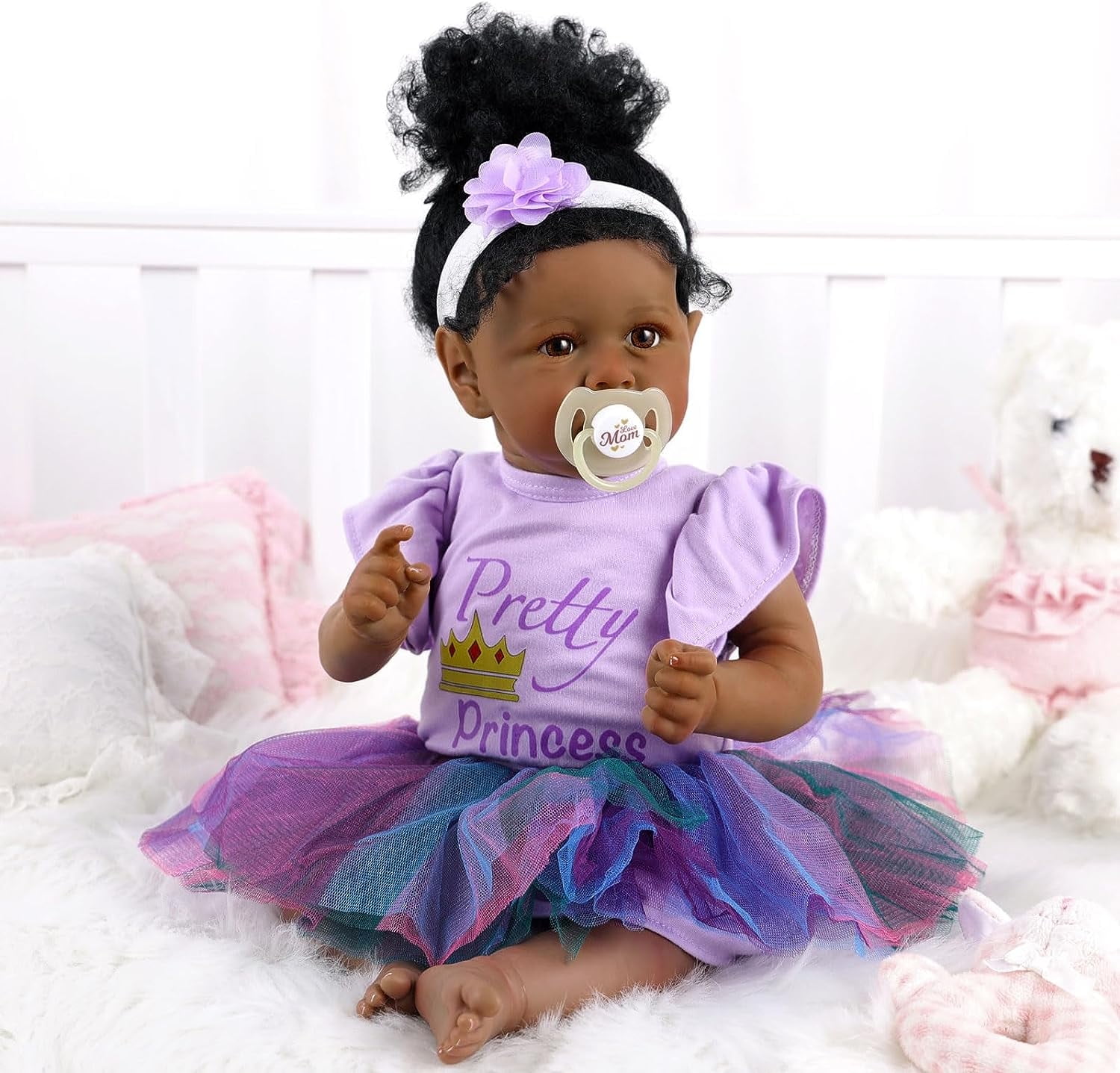 22 Inch Reborn Baby Dolls Black with Lifelike Soft Body, African American Realistic Newborn Doll Best Birthday Gift Set and Toy Accessories Gift for Kids Age 3+