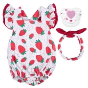 RSG 3Pcs Reborn Baby Doll Clothes for 17-22 Inch Dolls,Strawberry Outfit Set with Magnetic Pacifier, Soft Cloth Body Accessories for Reborn Dolls