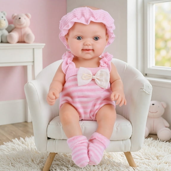 RSG Small Baby Doll 7 Inch – Soft Vinyl Full Body Caucasian Doll with Pink Outfit, Hat, Socks & Feeding Bottle | Gift for Kids Ages 1+