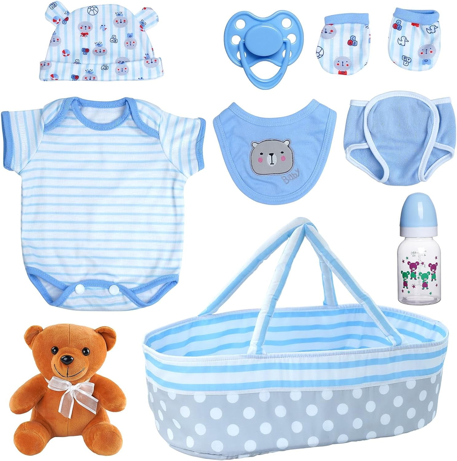 RSG 9 Pcs Reborn Baby Doll Clothes, Real Life Baby Doll Accessories Set