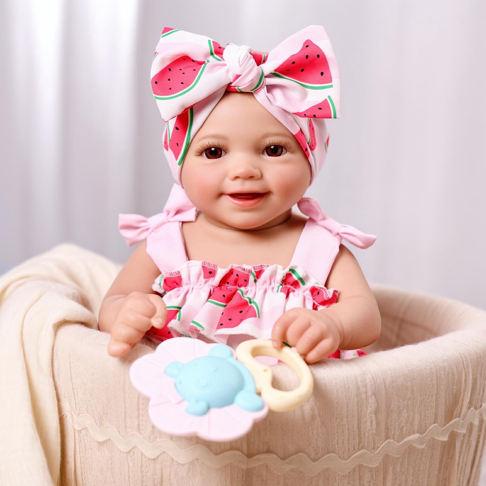 RSG Reborn Baby Dolls Sunny - 17Inch Cute Baby Doll with Soft Cloth Body Poseable Smiling Real Life Baby Dolls with Complete Accessories for 3+ Years Old Gifts