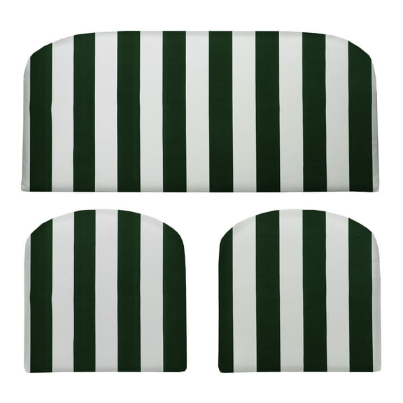 RSH Décor Indoor Outdoor 3 Piece Foam Wicker Cushion Set, Standard, Hunter Green & White Stripe
