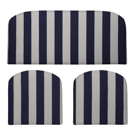RSH Décor Indoor Outdoor 3 Piece Foam Wicker Cushion Set, Standard, Navy & White Stripe