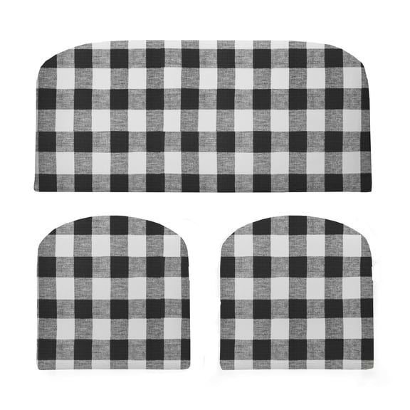 RSH Décor Indoor Outdoor 3 Piece Foam Wicker Loveseat and Chair Seat Cushion Set, Standard, Black Buffalo Plaid