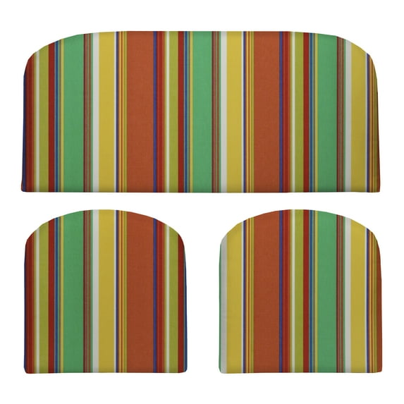 RSH Décor Indoor Outdoor 3 Piece Foam Wicker Loveseat and Chair Seat Cushion Set, Standard, Bright Colorful Stripe