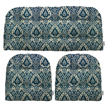 RSH Décor Indoor Outdoor 3 Piece Tufted Wicker Cushion Set, Standard, Ashmore Marine Blue