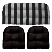 RSH Décor Indoor Outdoor 3 Piece Tufted Wicker Cushion Set, Standard, Black & White Stripe   Black