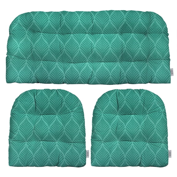 RSH Décor Indoor Outdoor 3 Piece Tufted Wicker Cushion Set, Standard, Fenbrook Teal