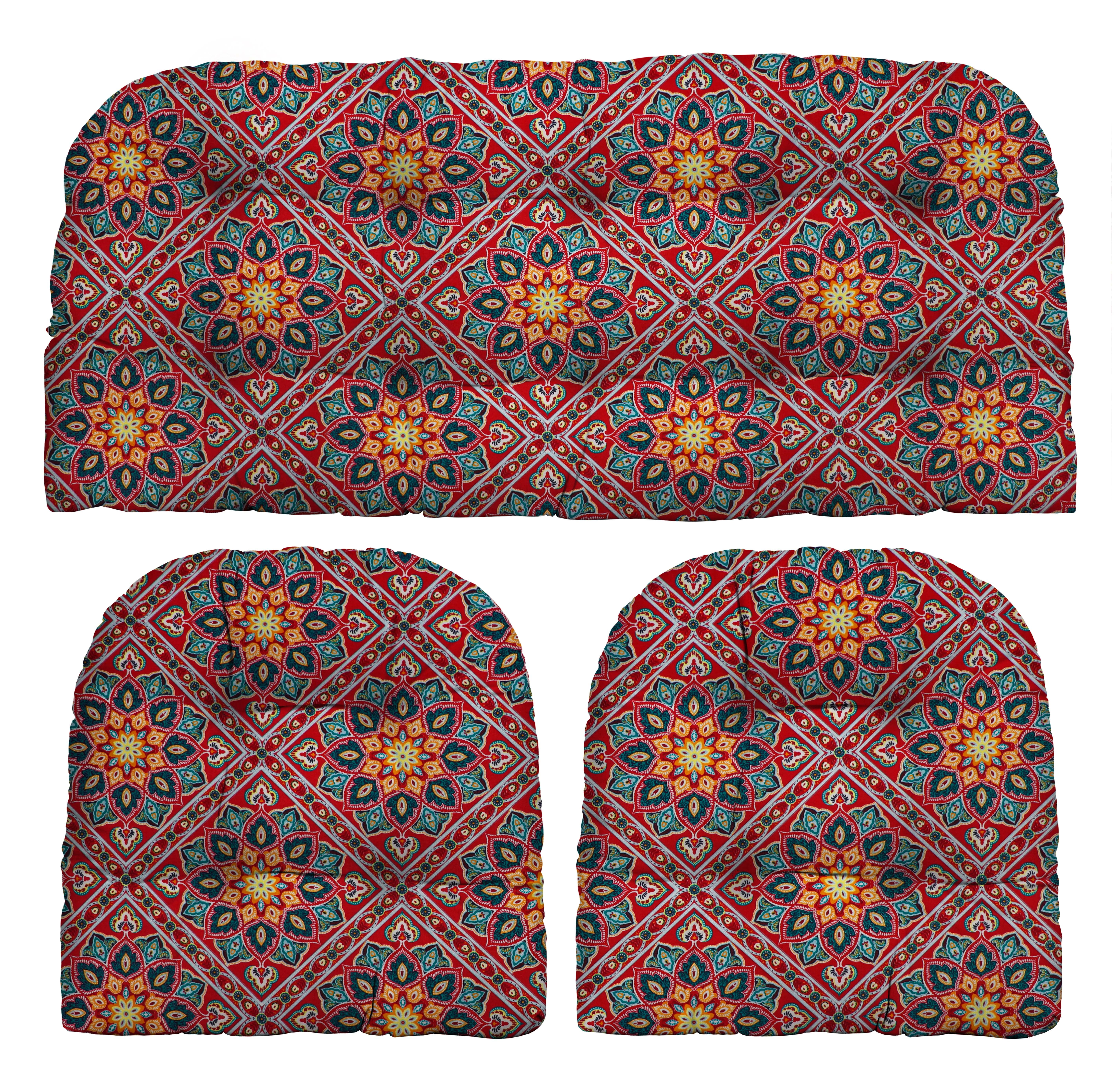RSH Décor Indoor Outdoor 3 Piece Tufted Wicker Cushion Set, Standard, Medlo Sonoma