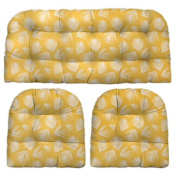 RSH Décor Indoor Outdoor 3 Piece Tufted Wicker Cushion Set, Standard, Shade Spice Yellow