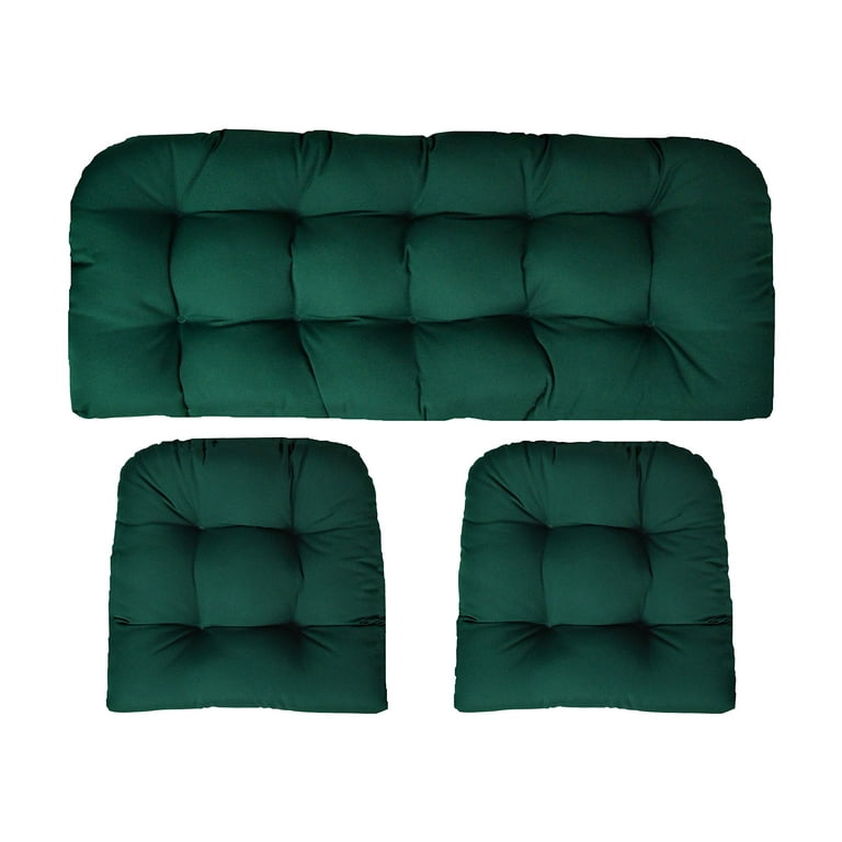 RSH D cor Indoor Outdoor 3 Piece Tufted Wicker Cushion Set Standard Sunbrella Canvas Forest Green