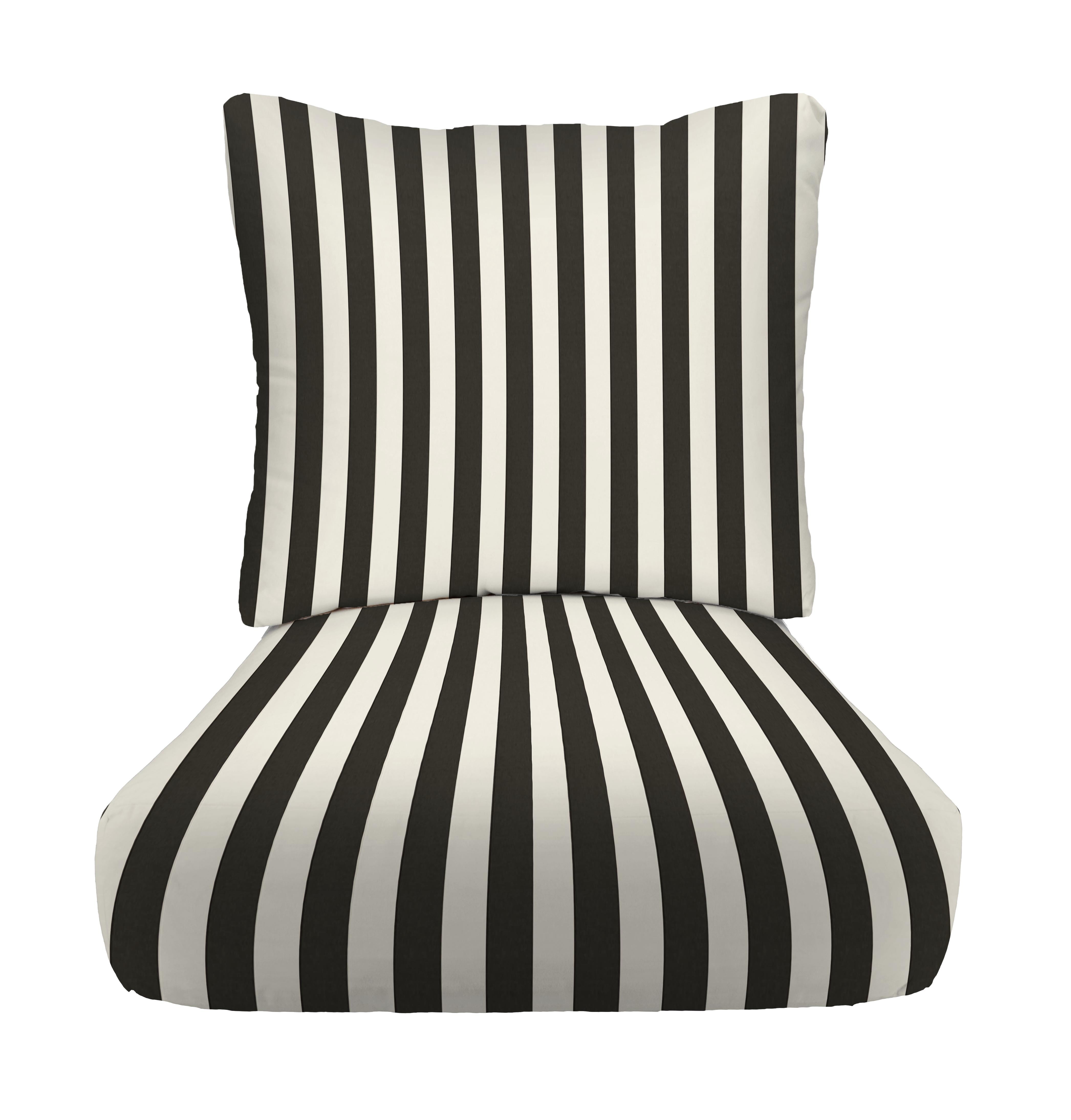 Black and white top striped outdoor seat cushions