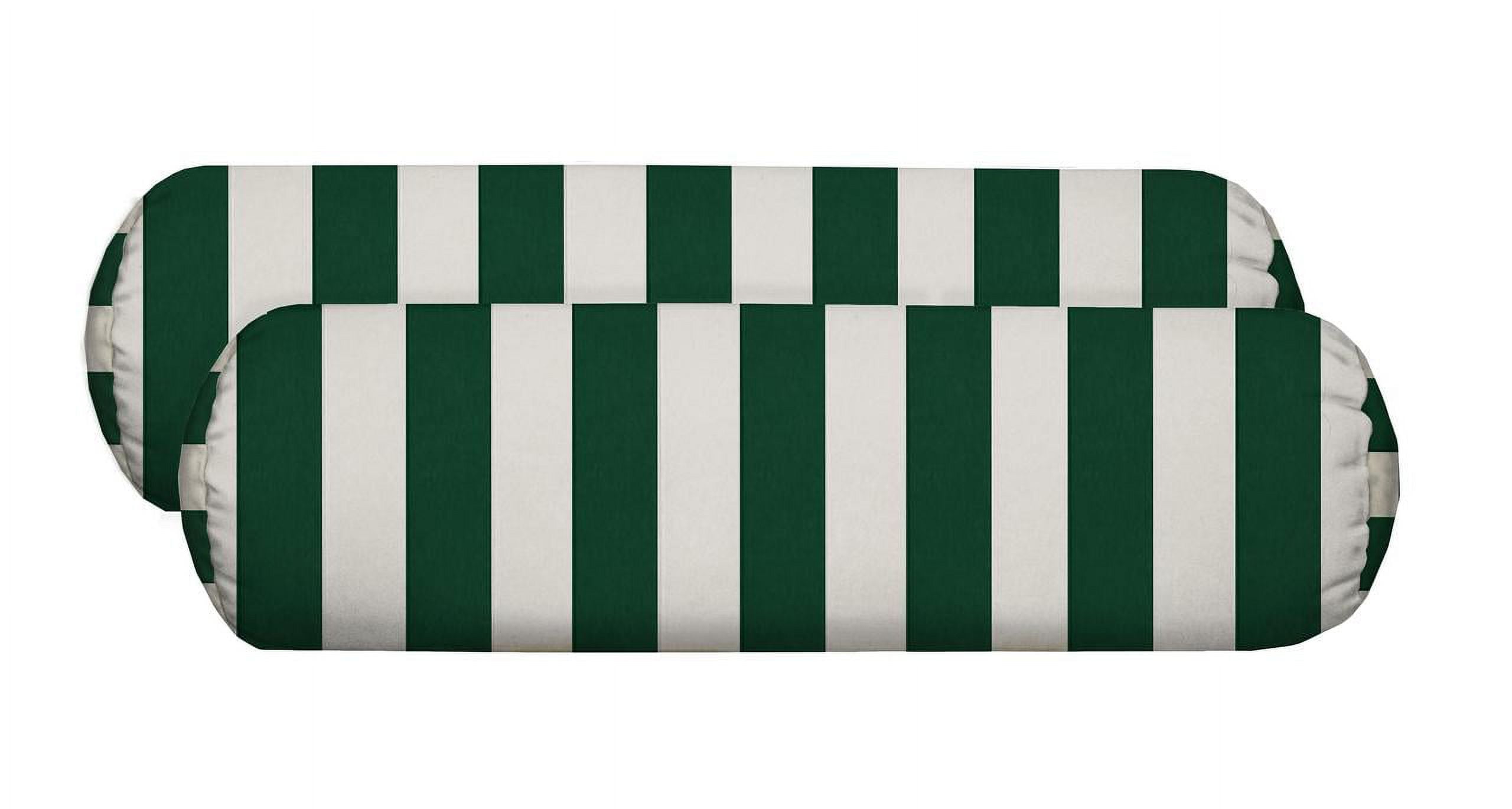 RSH Décor Indoor Outdoor Set of 2 Neckroll Pillows, Hunter Green & White Stripe