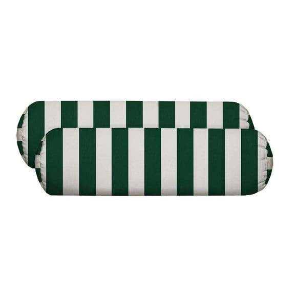 RSH Décor Indoor Outdoor Set of 2 Neckroll Pillows, Hunter Green & White Stripe