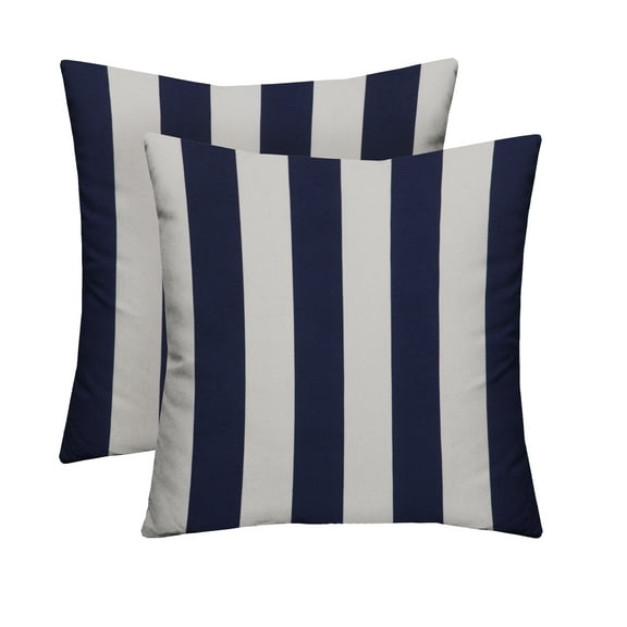 RSH Décor Indoor Outdoor Set of 2 Pillows 17" x 17", Navy Blue & White Stripe