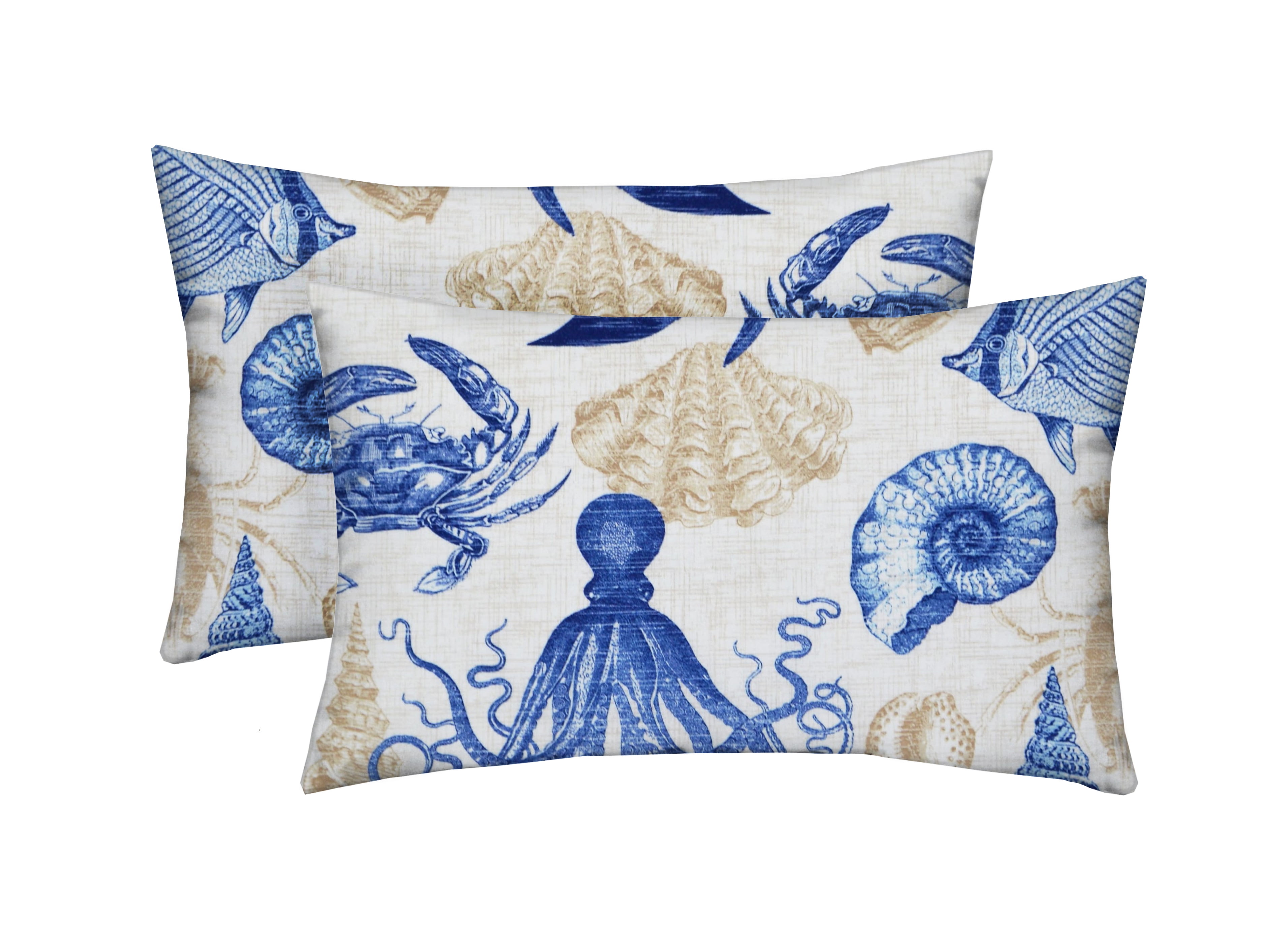 RSH Décor Indoor Outdoor Set of 2 Pillows 20" x 12", Blue Tan Crab