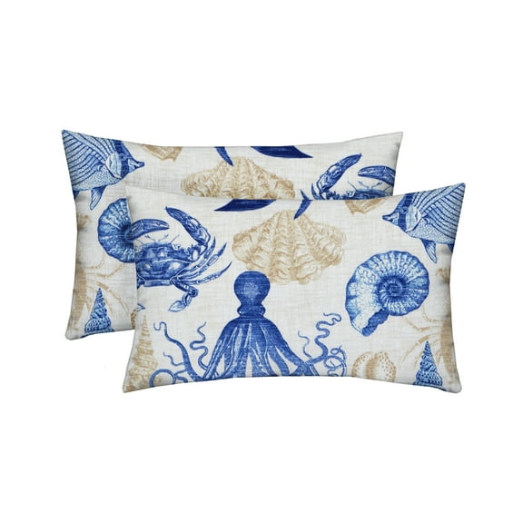 RSH Décor Indoor Outdoor Set of 2 Pillows 20" x 12", Blue Tan Crab