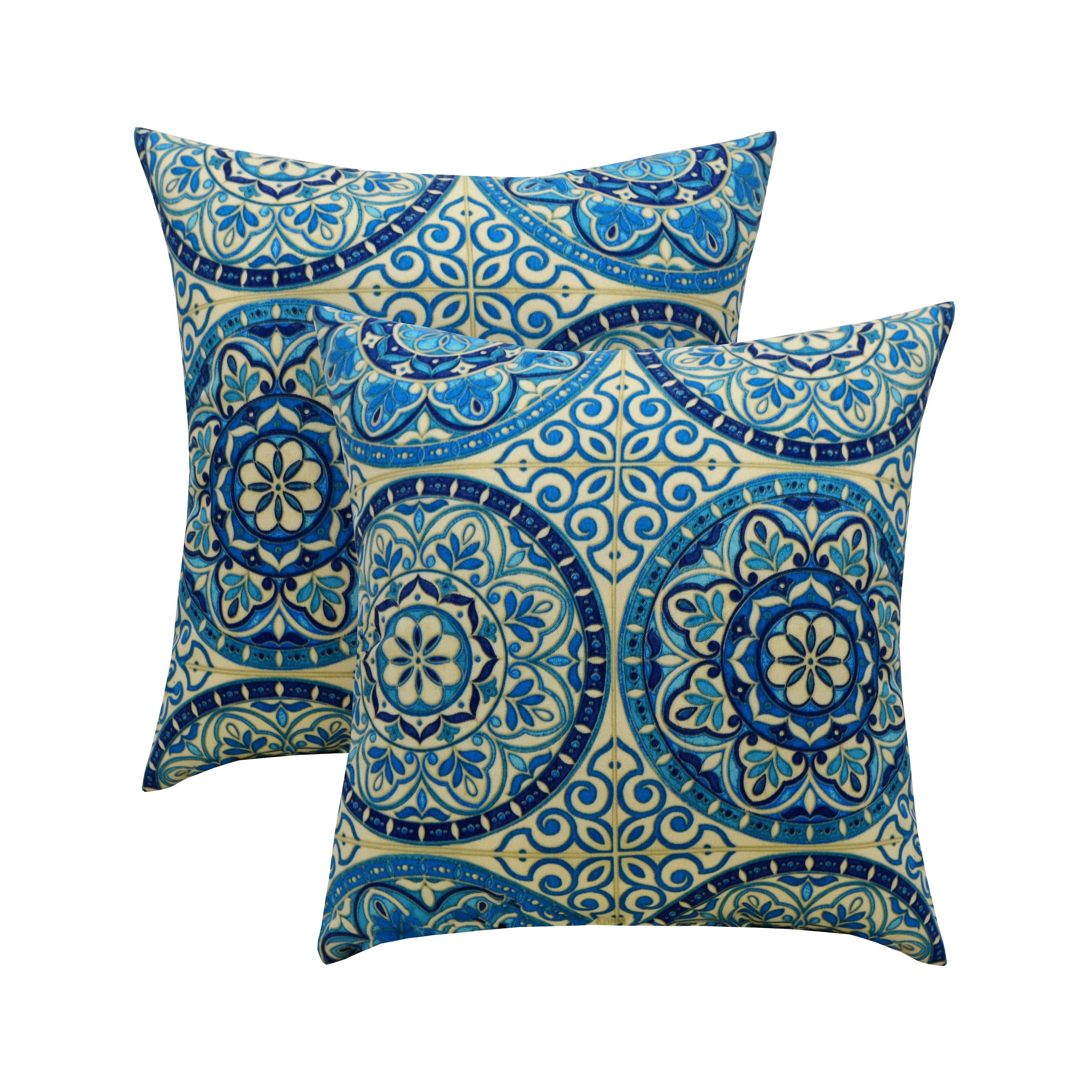 2-Pack Waterproof Outdoor Throw Pillows - 20x20 Inch Feather Down Filled, Blue, For Patio & Garden - View #2