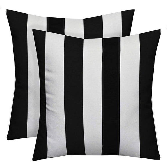 RSH Décor Indoor Outdoor Set of 2 Square Pillow Weather Resistant 24" x 24", Black & White Stripe