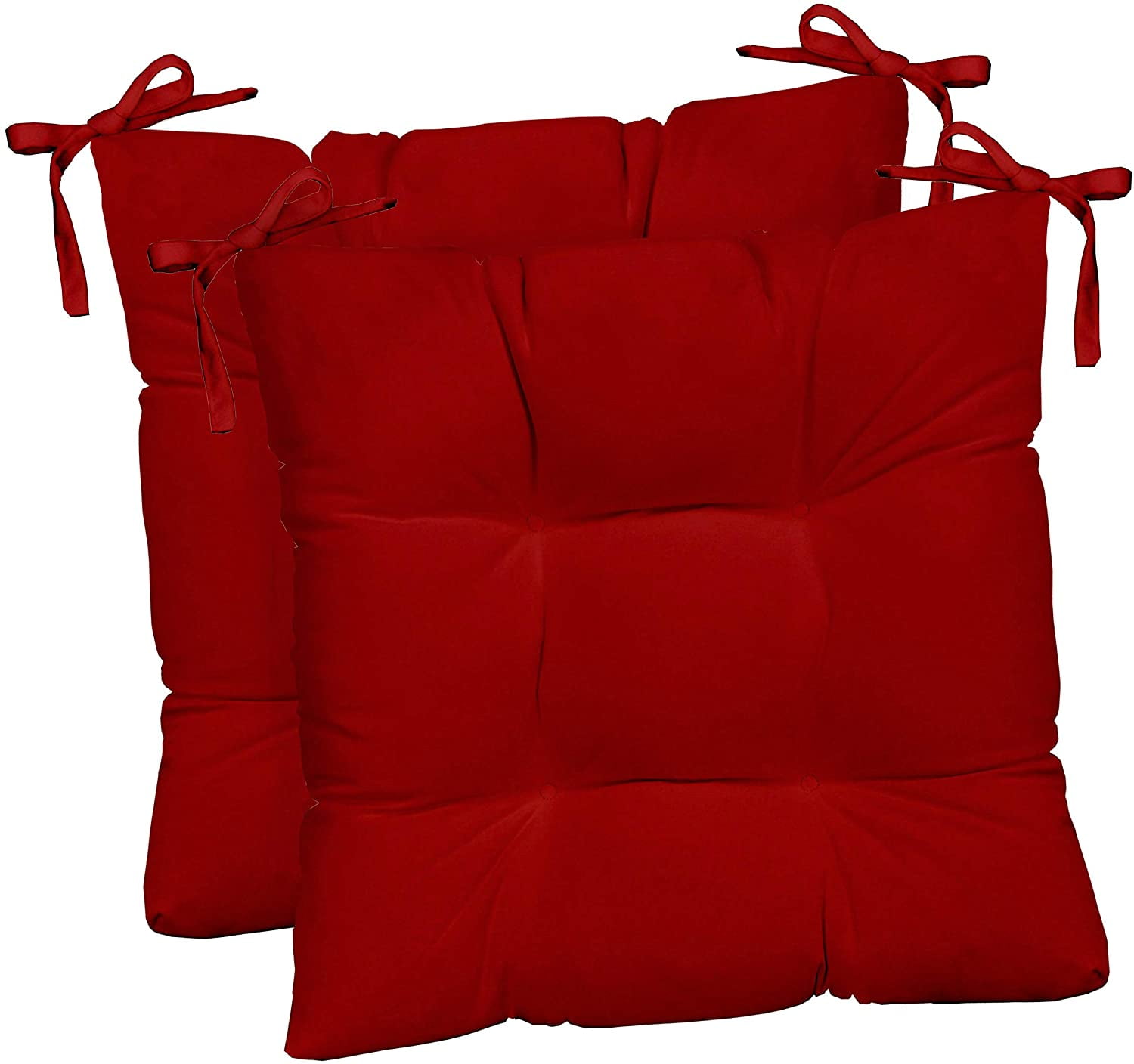 BLISSWALK Outdoor Tufted Seat Cushions 2-Pack 19x19, for Patio Bench Dining Chair Lounge Chair Seat Pad Red