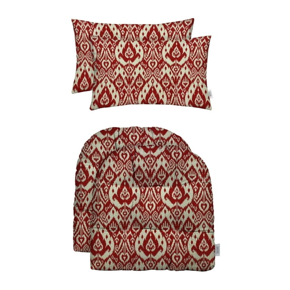 RSH Décor Indoor Outdoor Set of 2 U-Shape Cushions Large and 2 Lumbar Pillows, Ashmore Red