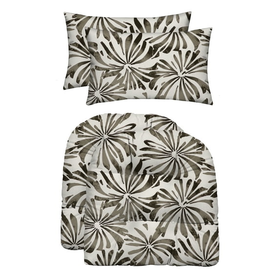 RSH Décor Indoor Outdoor Set of 2 U-Shape Cushions and 2 Lumbar Pillows, Standard, Aria Matte Grey