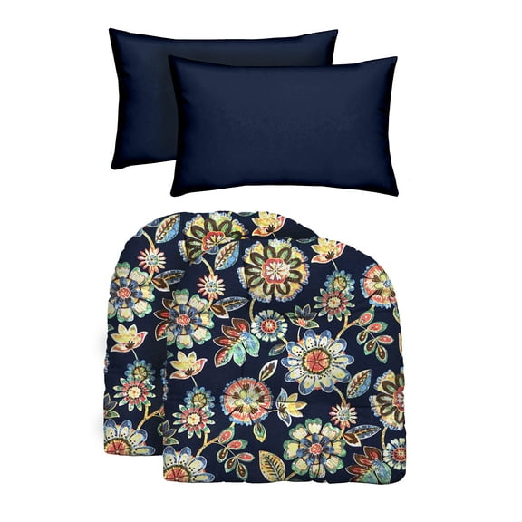 RSH Décor Indoor Outdoor Set of 2 U-Shape Cushions and 2 Lumbar Pillows Weather Resistant,