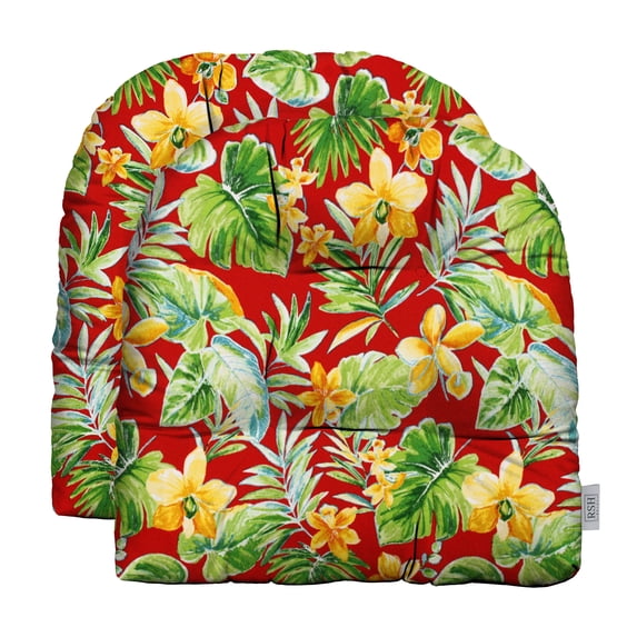 RSH Décor Indoor Outdoor Set of 2 U-Shape Wicker Tufted Seat Cushions, Standard, Beachcrest Poppy Red Floral