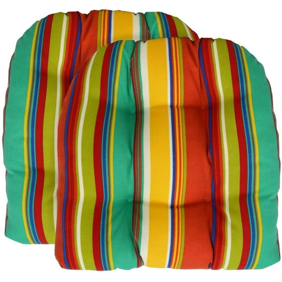RSH Décor Indoor Outdoor Set of 2 U-Shape Wicker Tufted Seat Cushions, Standard, Bright Colorful Stripe