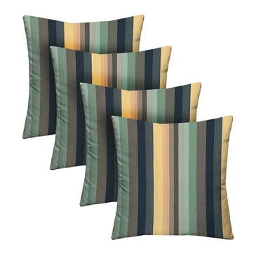 RSH Décor Indoor Outdoor Set of 4 Pillows 17" x 17", Braymont Dune Blue Stripe