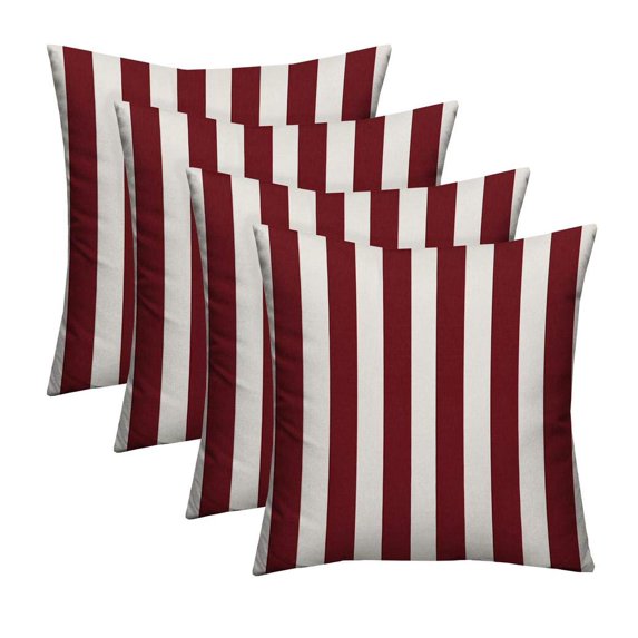 RSH Décor Indoor Outdoor Set of 4 Pillows 17" x 17", Burgundy & White Stripe
