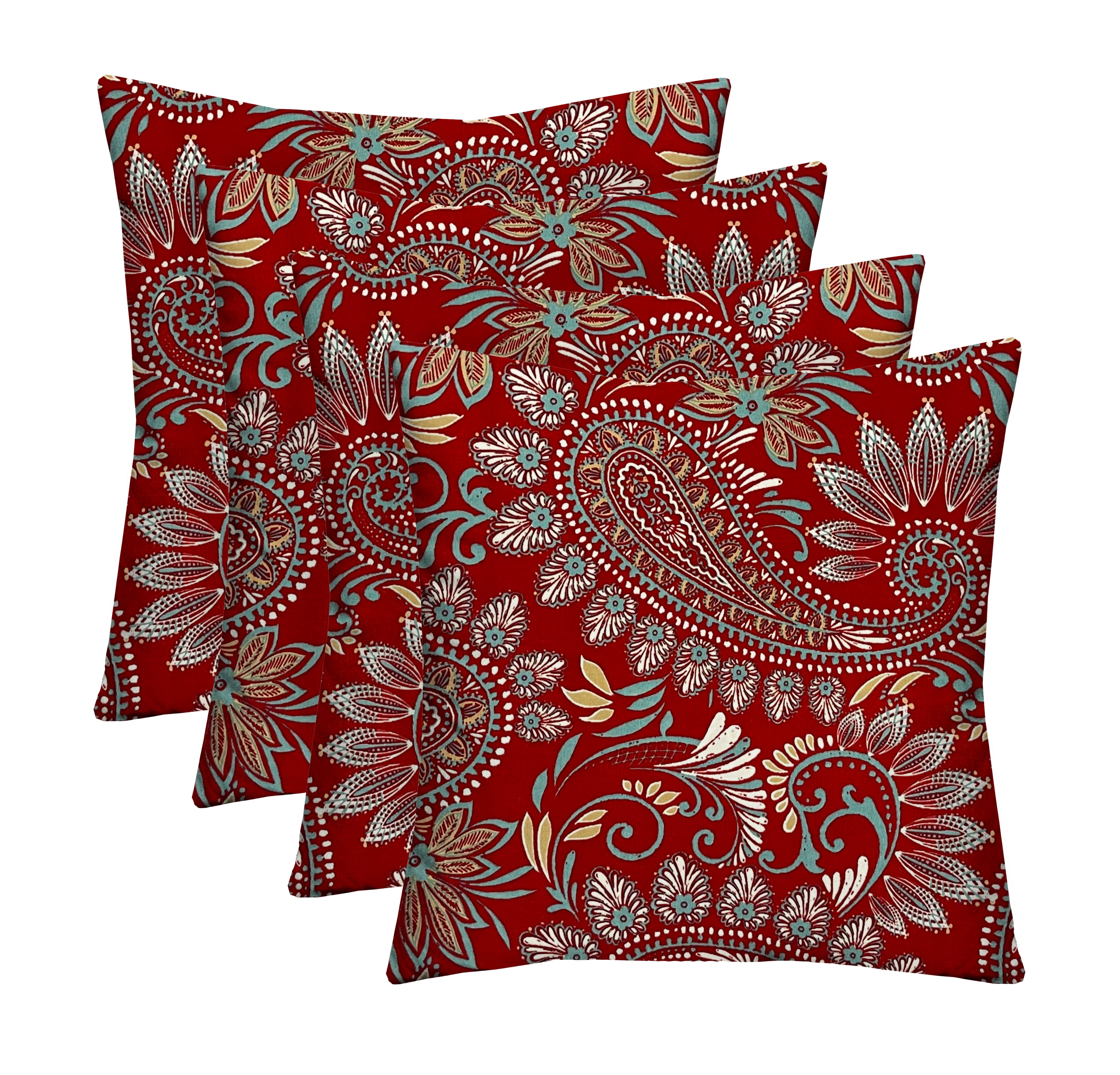 RSH Décor Indoor Outdoor Set of 4 Pillows 17" x 17", Eastman Berry Red Paisley