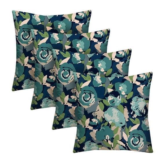 RSH Décor Indoor Outdoor Set of 4 Pillows 17" x 17", Novino Capri Blue Floral