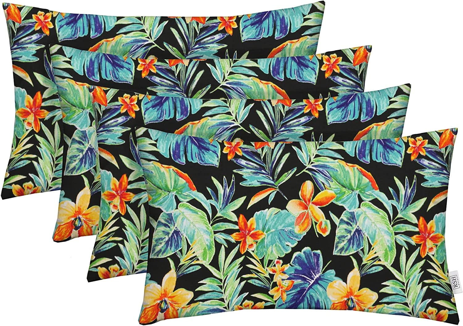 RSH Décor Indoor Outdoor Set of 4 Pillows, 20" x 12", Beachcrest Caviar Floral