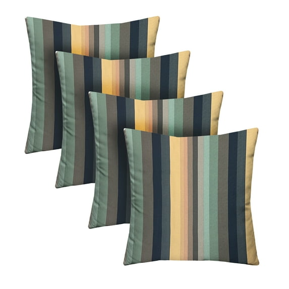 RSH Décor Indoor Outdoor Set of 4 Pillows 20" x 20", Braymont Dune Blue Stripe
