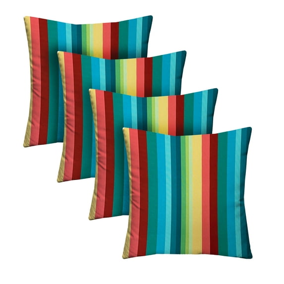 RSH Décor Indoor Outdoor Set of 4 Pillows 20" x 20", Braymont Multi Color Stripe