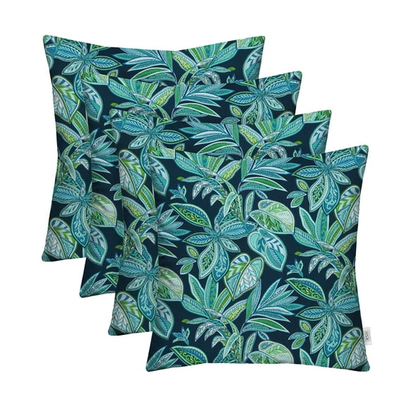 RSH Décor Indoor Outdoor Set of 4 Pillows, 20" x 20", Crestwood Marine Blue Leaves