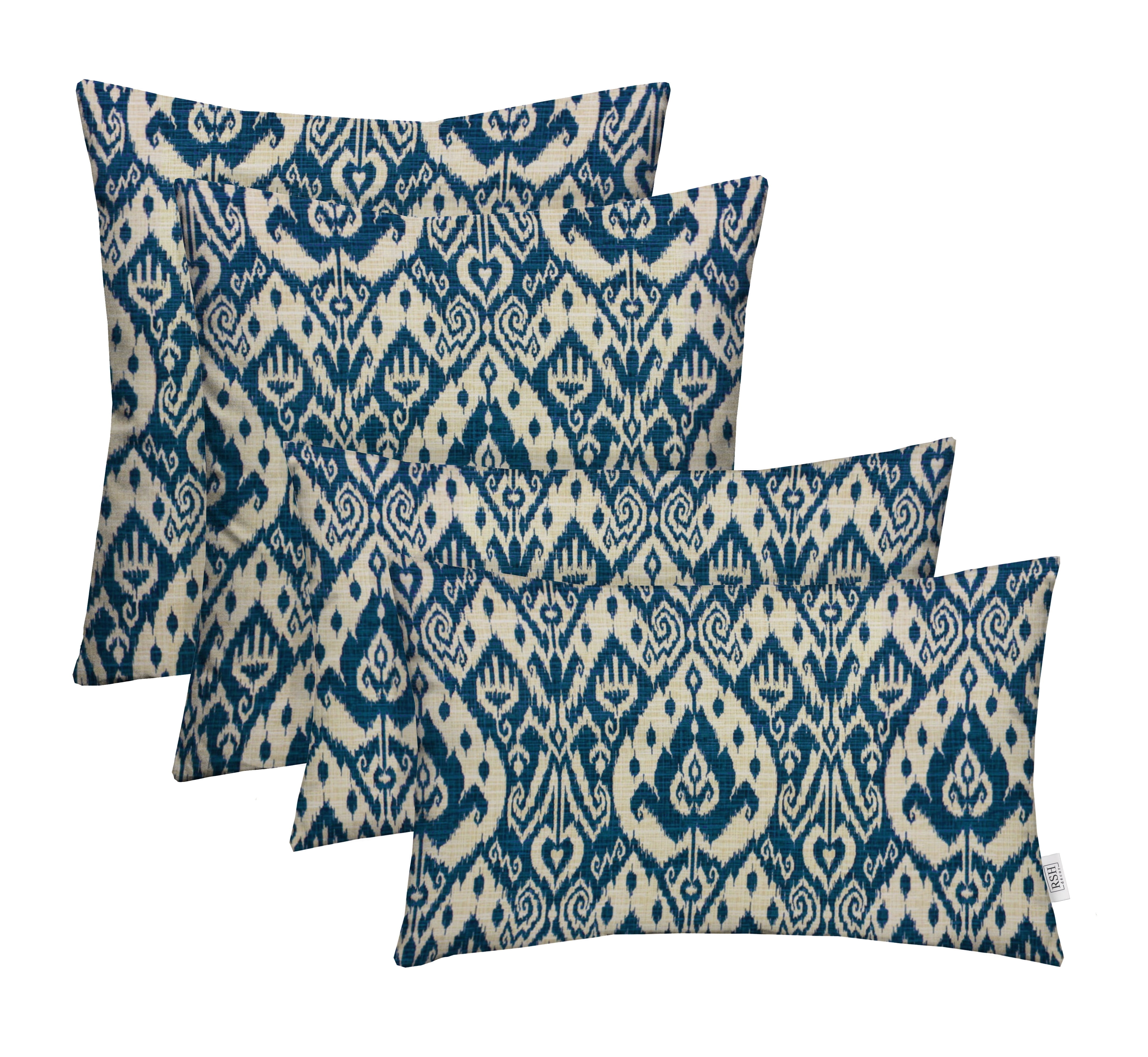 RSH Décor Indoor Outdoor Set of 4 Pillows Square and Lumbar Pillows, 17+ 20 x 12, Ashmore Marine Blue