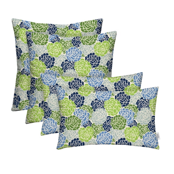 RSH Décor Indoor Outdoor Set of 4 Pillows Square and Lumbar Pillows, 17+ 20 x 12, Livi Courtyard Floral